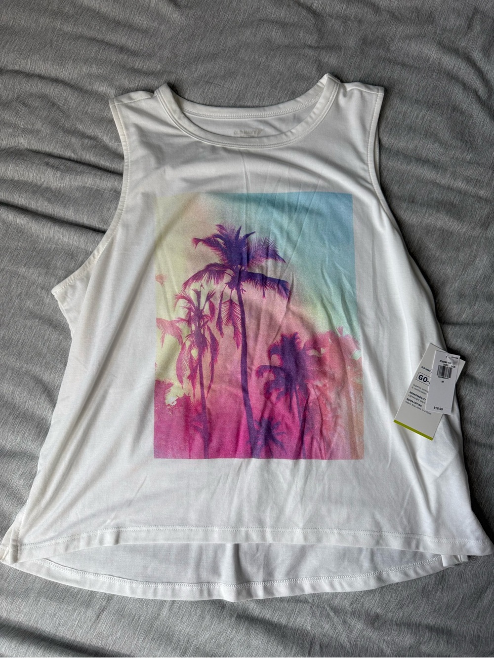 Old Navy White Sleeveless Palm Print Tank Top